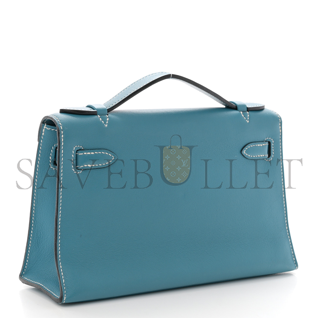 H**mes swift kelly pochette clutch blue jean (22*14*7cm)